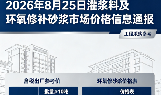 阳东2026年8月25日灌浆料及环氧修补砂浆市场价格信息通报